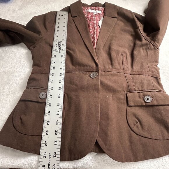 CAbi 525 Womens Brown One-Button Blazer Jacket Size 10 Red Patterned Lining New - Picture 9 of 10
